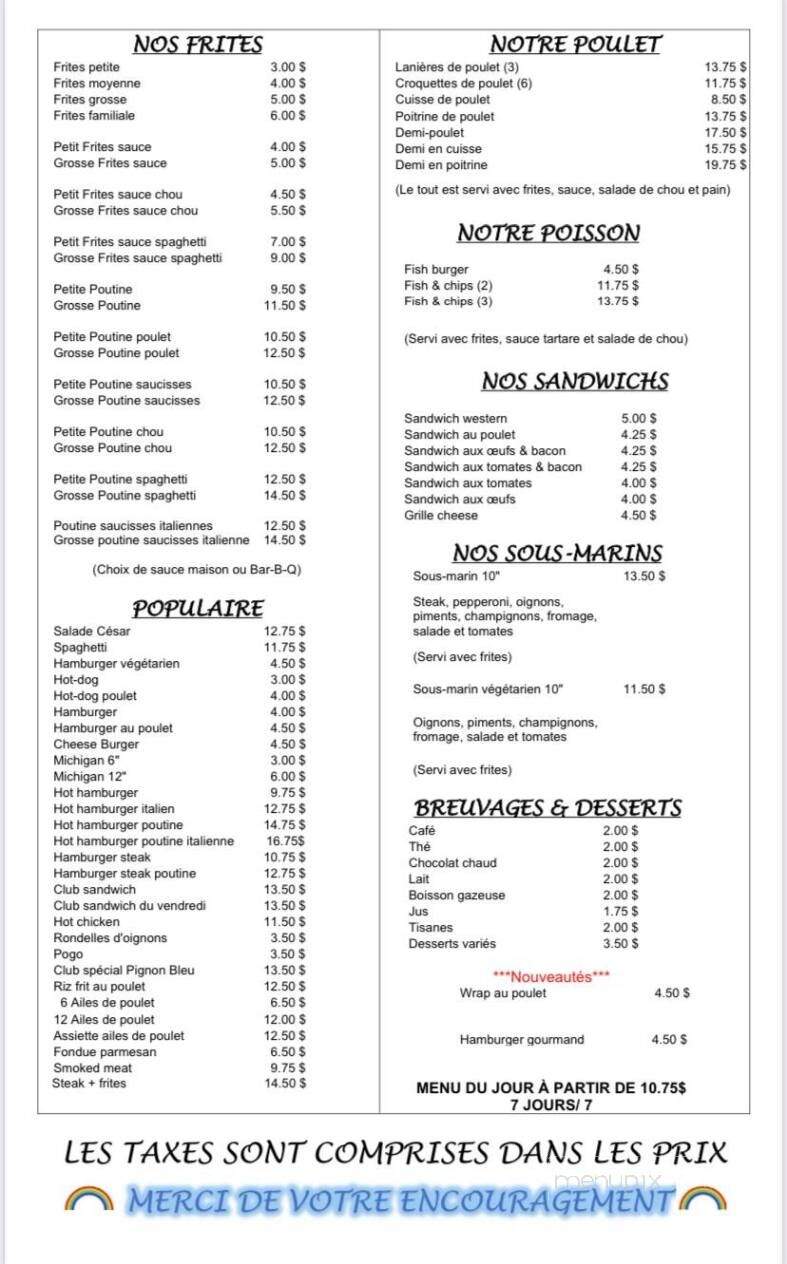 Restaurant Casse-Croute Au Pignon Bleu - Saint-Tite, QC menu_pic