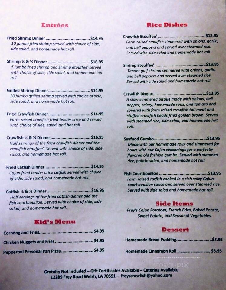 Frey's Crawfish - Welsh, LA menu_pic
