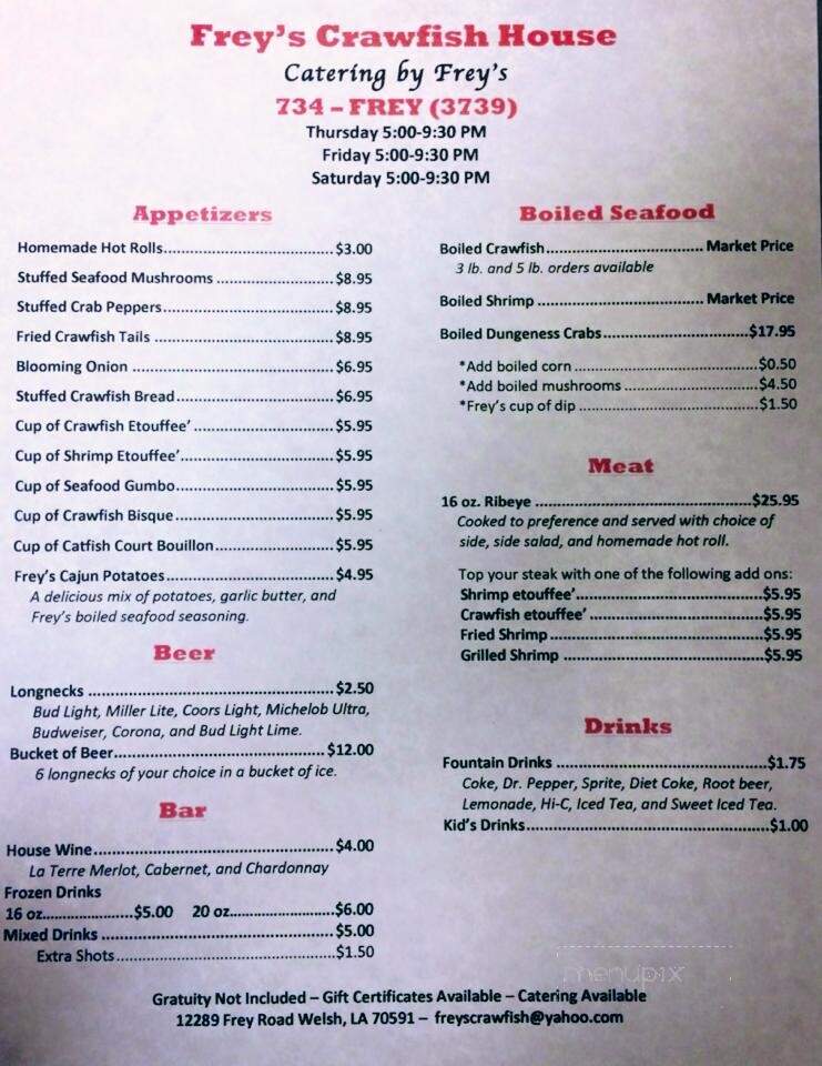 Frey's Crawfish - Welsh, LA menu_pic