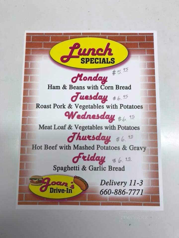 Joan's Drive-In - Marshall, MO menu_pic
