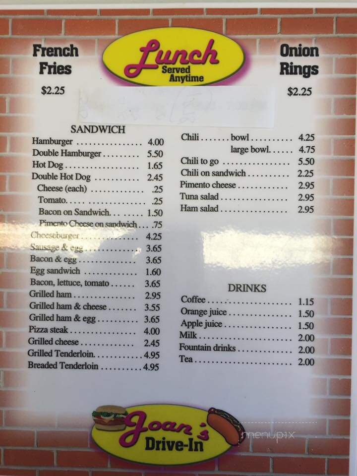 Joan's Drive-In - Marshall, MO menu_pic