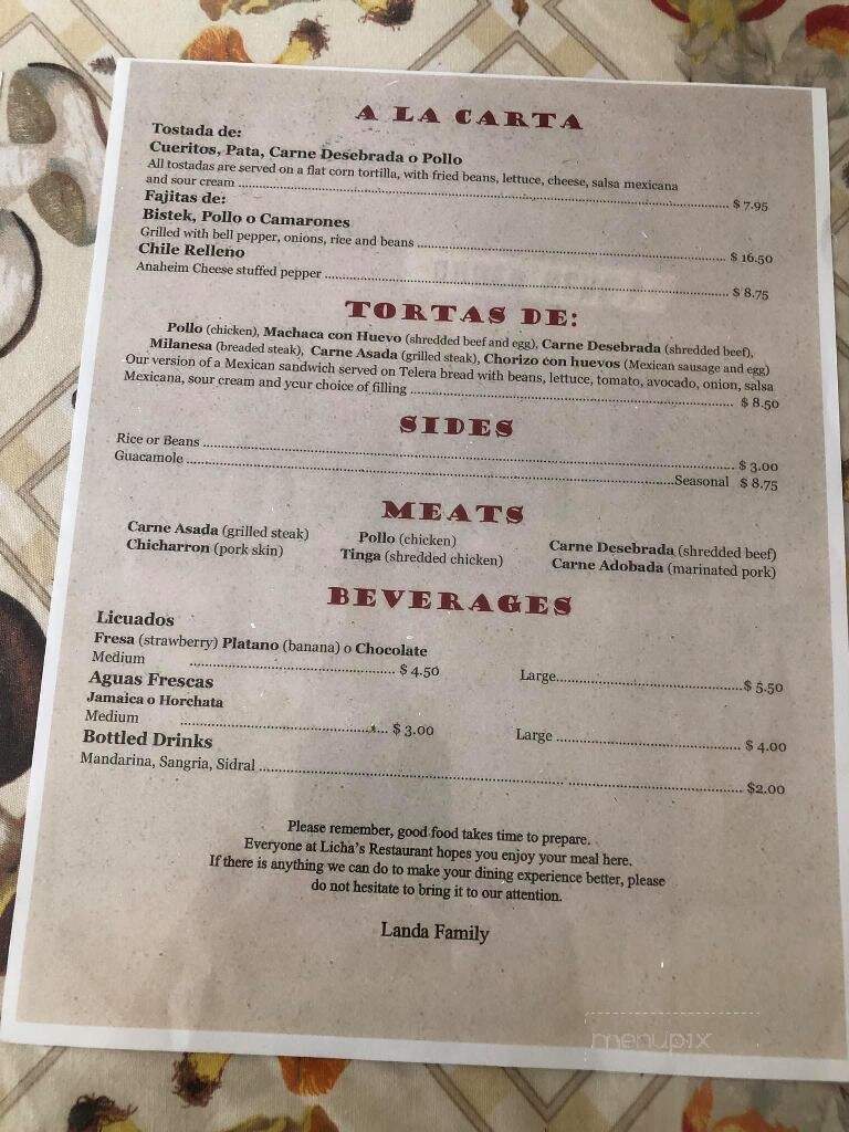 Licha's Restaurant - Hawthorne, CA menu_pic