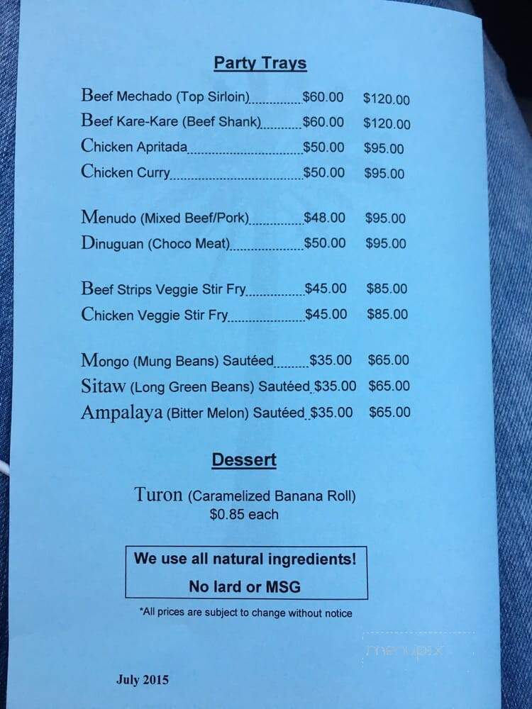 Leocynn's Lumpia - Spring Valley, CA menu_pic