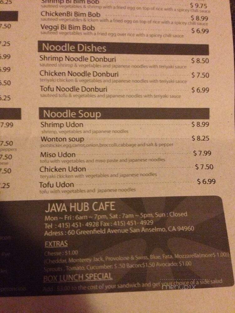 Java Hut Cafe - San Anselmo, CA menu_pic