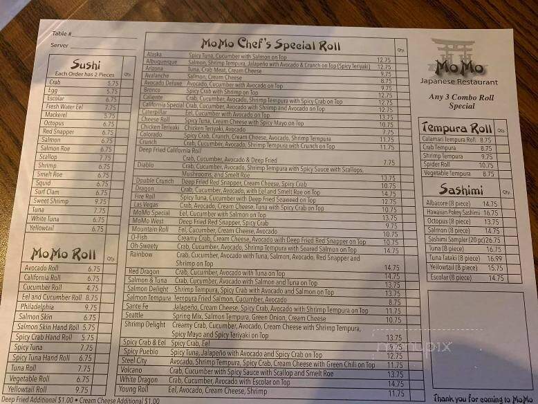 Mo Mo Japanise Restaurant - Pueblo, CO menu_pic