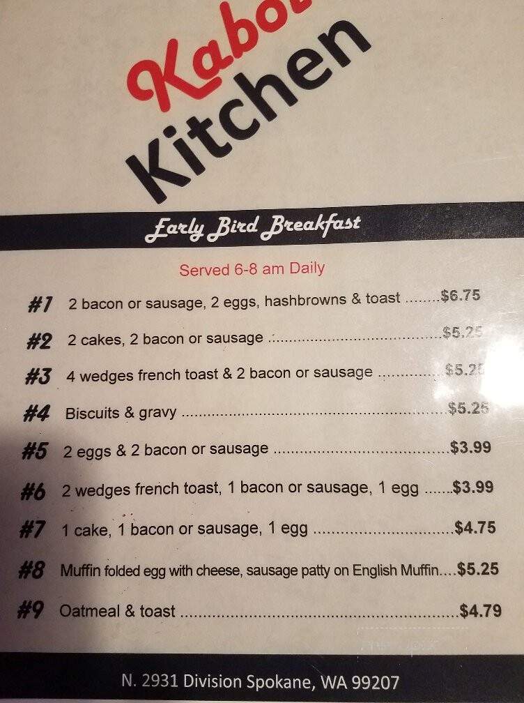 Kabot's Kitchen - Spokane, WA menu_pic