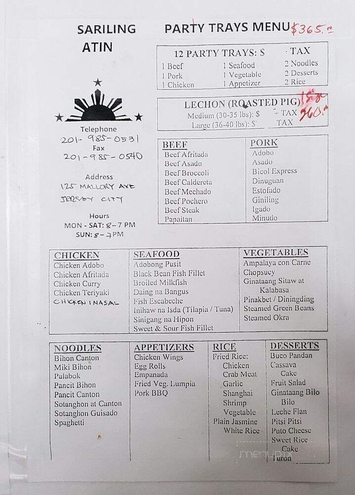 Sariling Atin - Jersey City, NJ menu_pic
