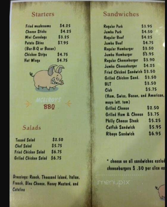 McElroy's Bar-B-Q - Jasper, TN menu_pic