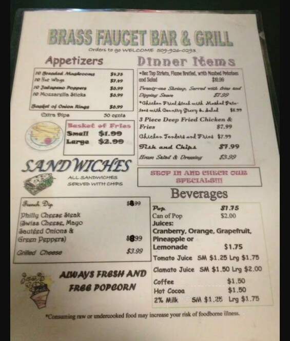The Brass Faucet Bar Grill - Spokane Valley, WA menu_pic