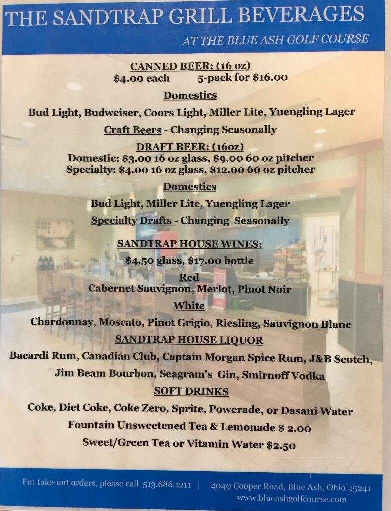 The SandTrap Grill at the Blue Ash Golf Course - Cincinnati, OH menu_pic