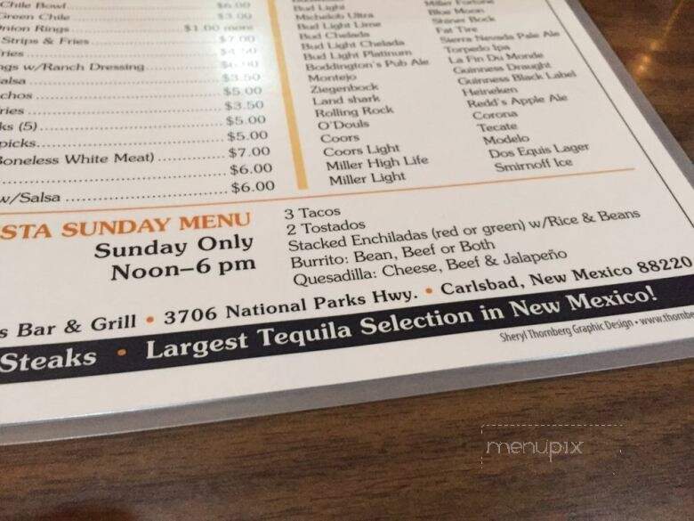 Ocotillo Sports Bar and Grill - Carlsbad, NM menu_pic