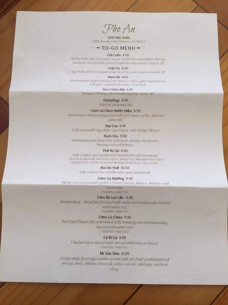 Pho An - Helotes, TX menu_pic