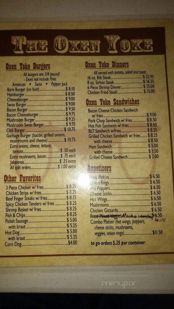 Oxen Yoke Inn - Hobson, MT menu_pic