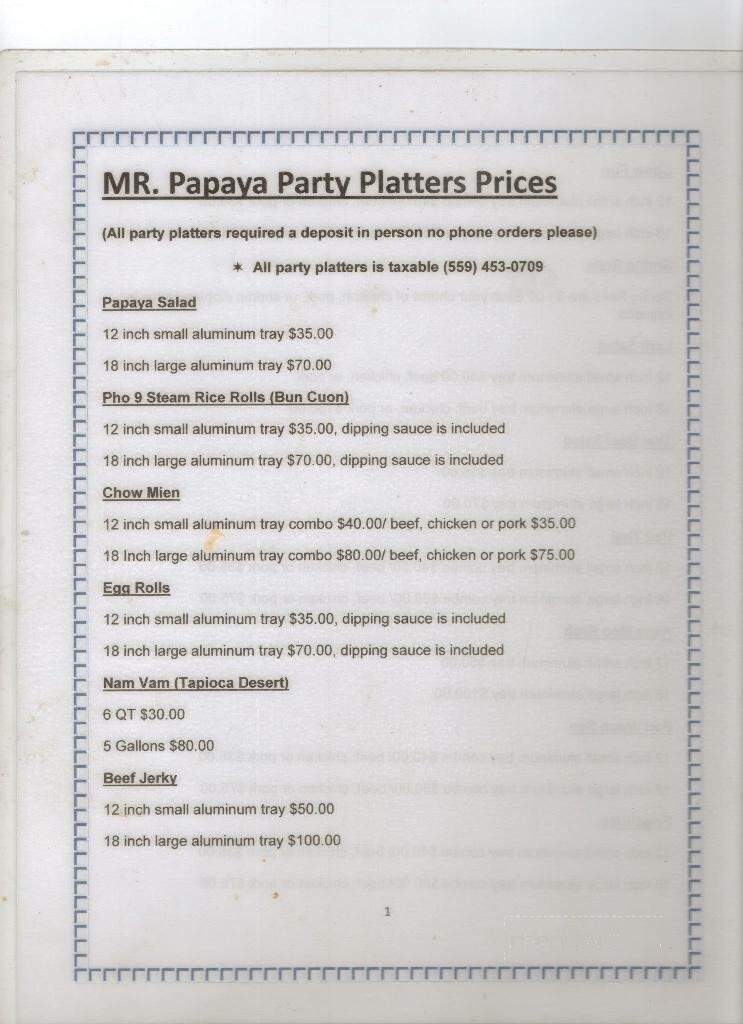 Mr. Papaya Kitchen - Fresno, CA menu_pic