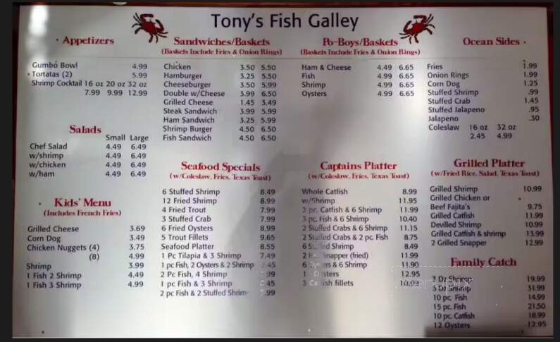 Tony's Seafood Galley - Houston, TX menu_pic