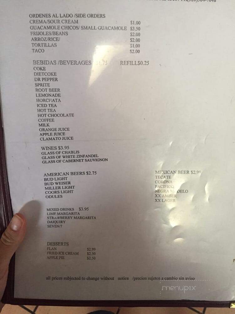 El Alamo Restaurant - Douglas, AZ menu_pic