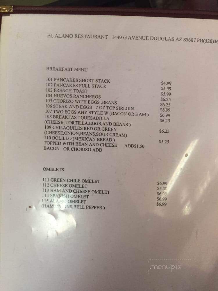 El Alamo Restaurant - Douglas, AZ menu_pic