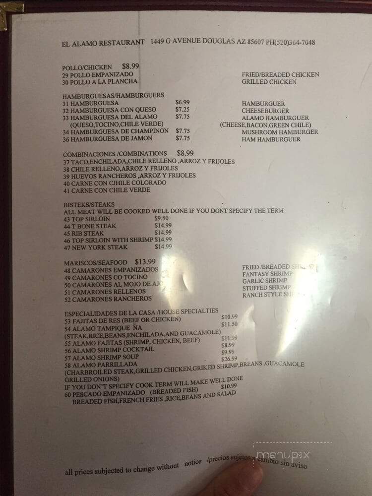 El Alamo Restaurant - Douglas, AZ menu_pic