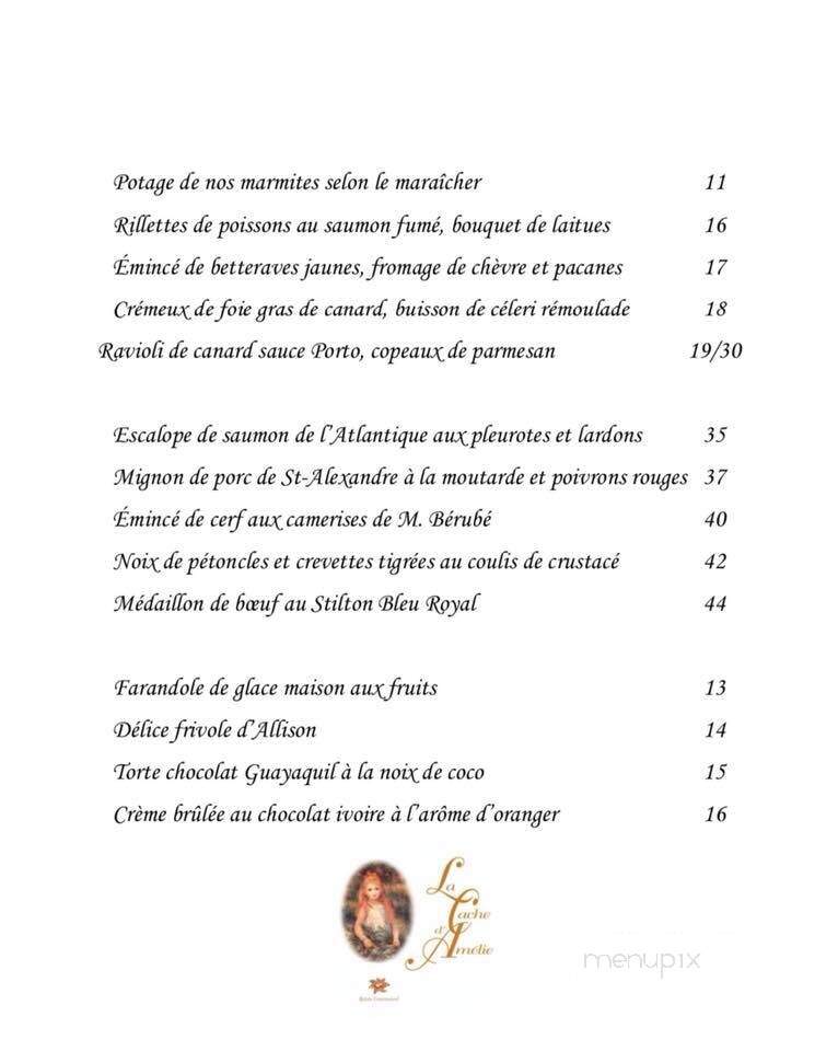Restaurant La Cache D'Amelie Relais Gourmand - Baie-Comeau, QC menu_pic
