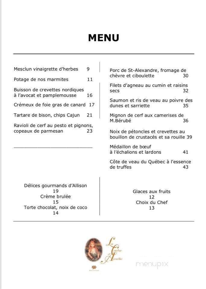 Restaurant La Cache D'Amelie Relais Gourmand - Baie-Comeau, QC menu_pic