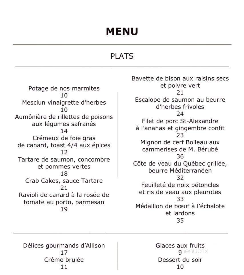 Restaurant La Cache D'Amelie Relais Gourmand - Baie-Comeau, QC menu_pic