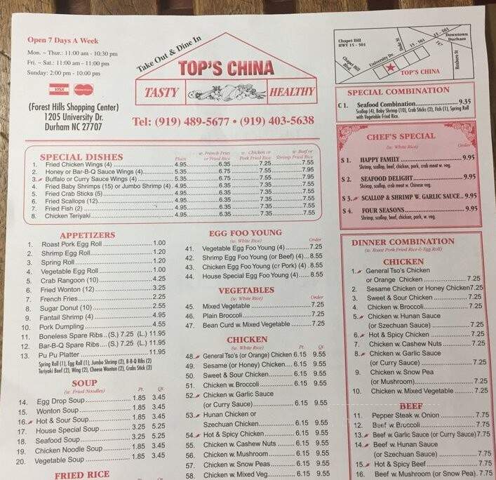 Top's China - Durham, NC menu_pic