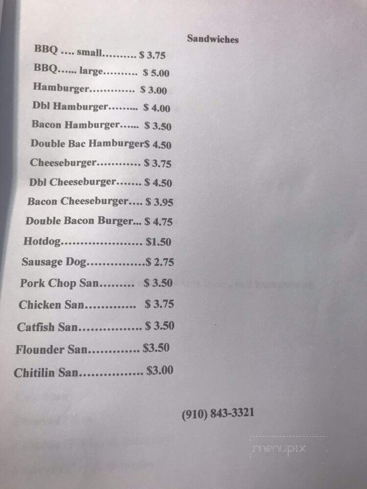 E & H Barbeque Hut - Shannon, NC menu_pic