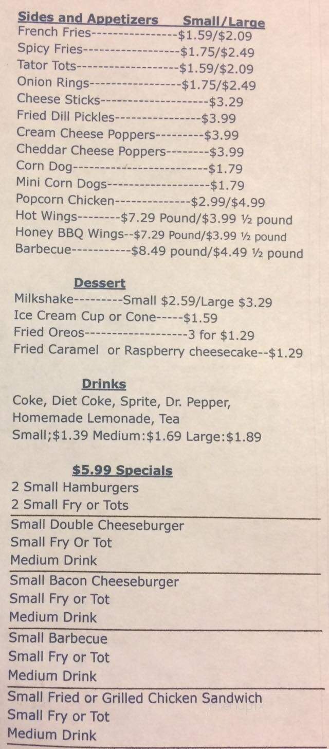 Jeri's Burger Shack - Cedar Bluff, AL menu_pic