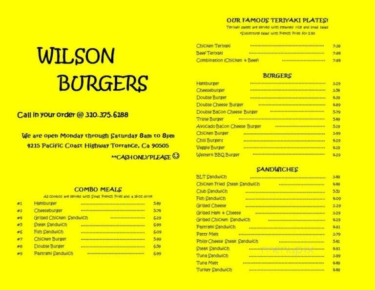 Wilson Burgers - Torrance, CA menu_pic