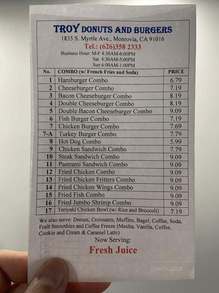Troys Donuts & Burgers - Monrovia, CA menu_pic