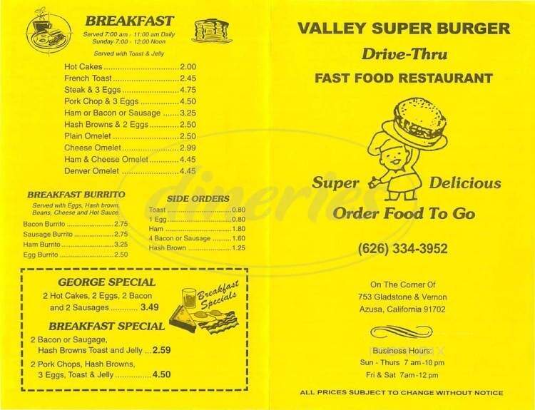 Valley Super Burger - Azusa, CA menu_pic