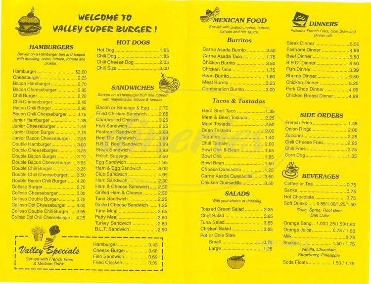 Valley Super Burger - Azusa, CA menu_pic