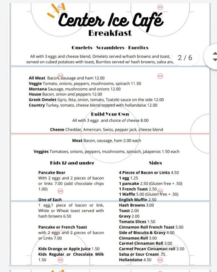 Center Ice - Belgrade, MT menu_pic