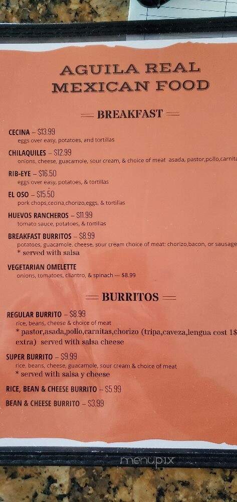 Aguila Real Mexican Food - Santa Rosa, CA menu_pic