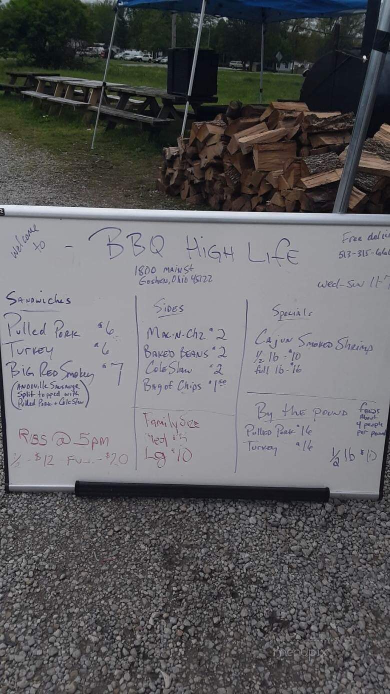BBQ High Life - Goshen, OH menu_pic