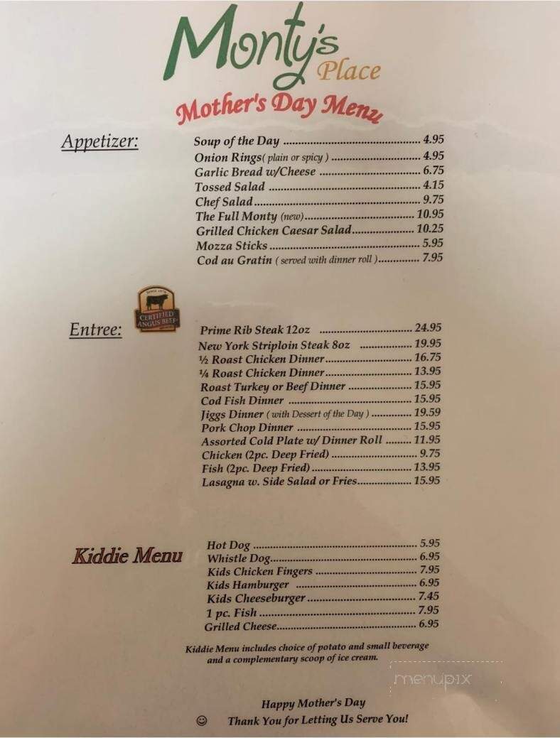 Monty's Place - Whitbourne, NL menu_pic