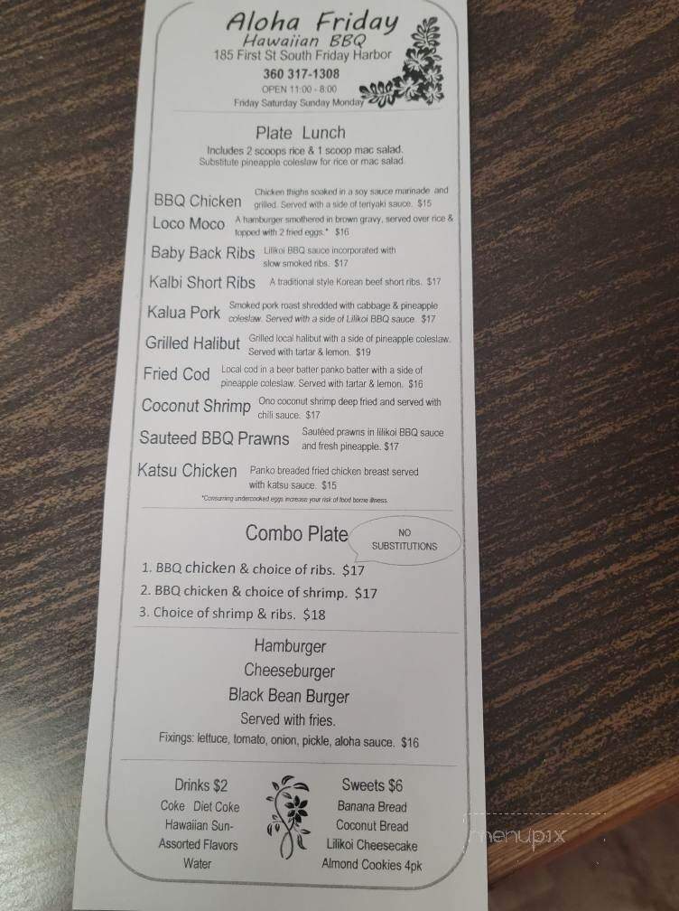 Aloha Friday - Friday Harbor, WA menu_pic