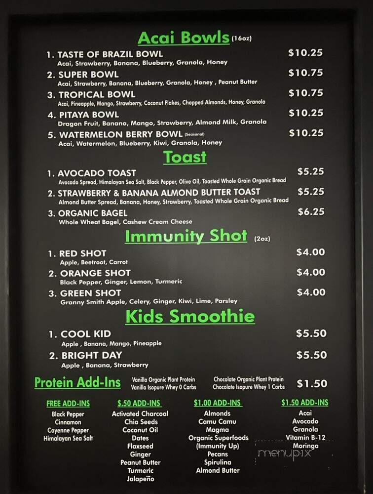 Tight Squeeze Juice Bar - Houston, TX menu_pic