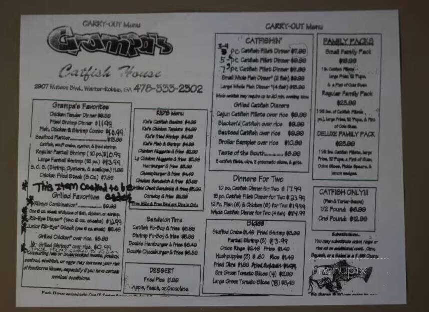 Grandpas Catfish House - Warner Robins, GA menu_pic