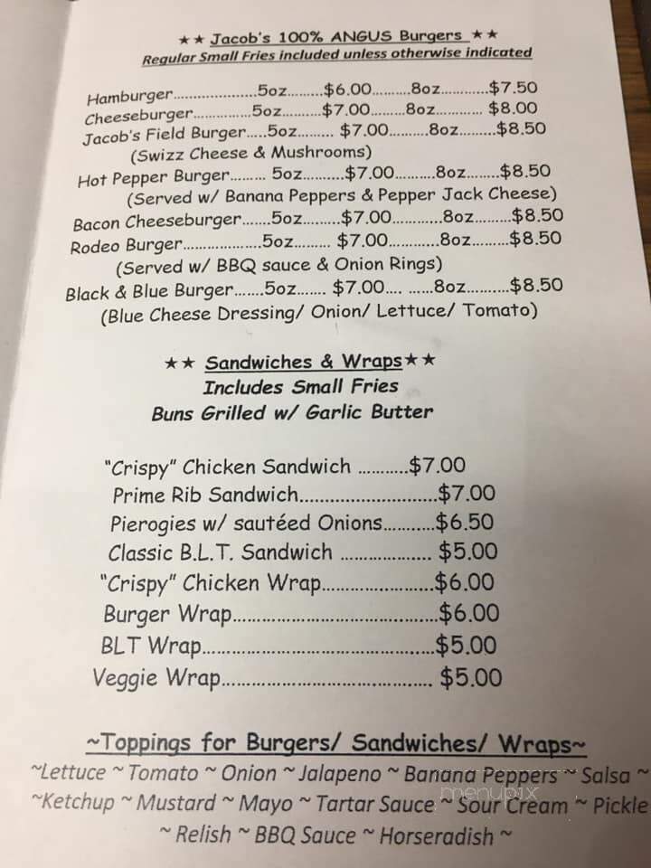 Jacob's Gable Inn - Jamestown, PA menu_pic