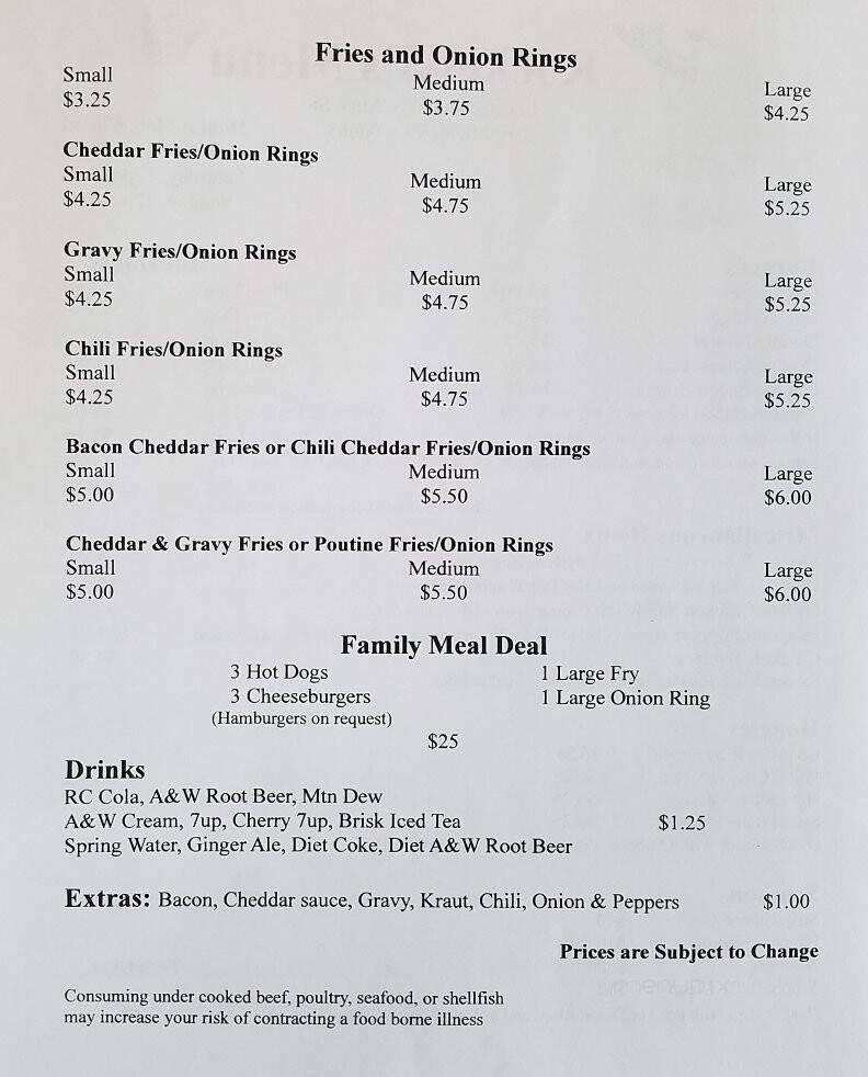Rocket J's Snack Bar - Northfield, VT menu_pic