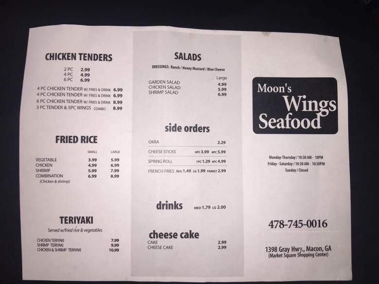 Moon Wing Seafood - Macon, GA menu_pic