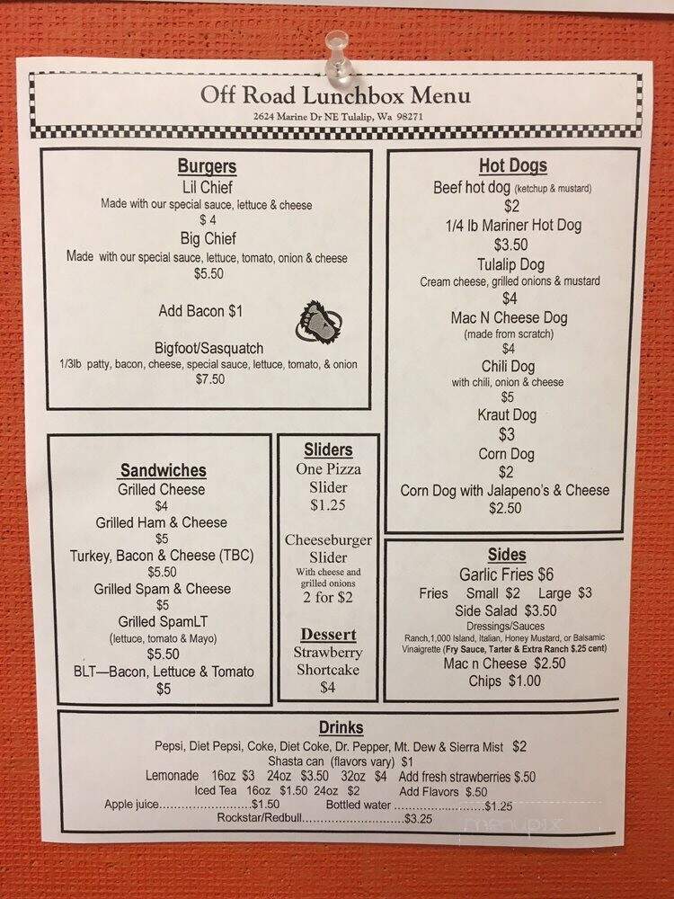 Off Road Espresso - Tulalip, WA menu_pic