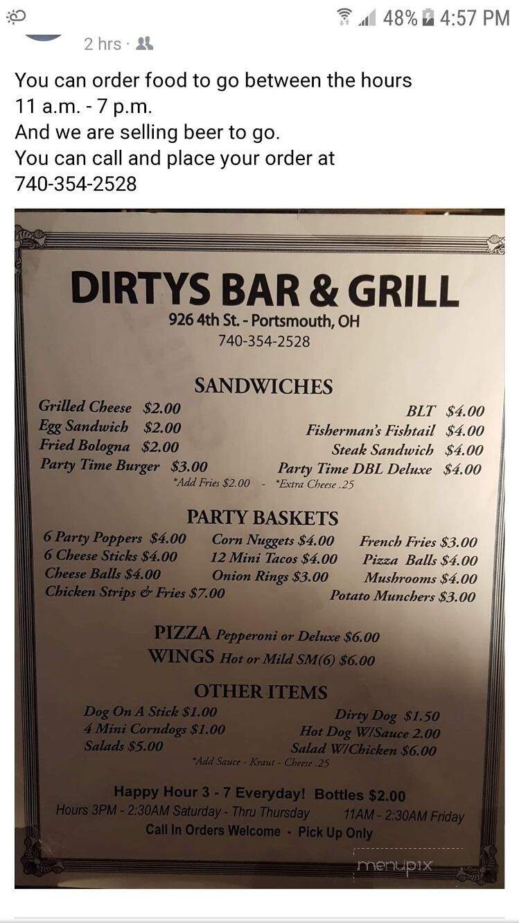 Partytime Pub - Portsmouth, OH menu_pic