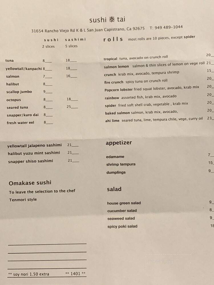 Sushi Tai - San Juan Capistrano, CA menu_pic