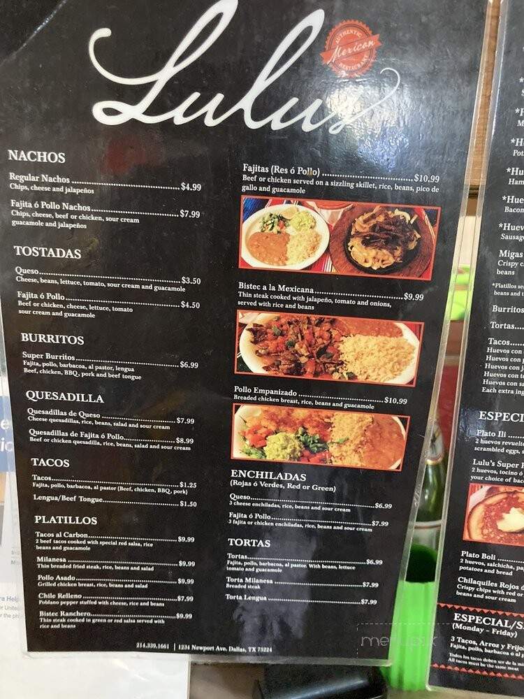 Lulu's Authentic Mexican - Dallas, TX menu_pic