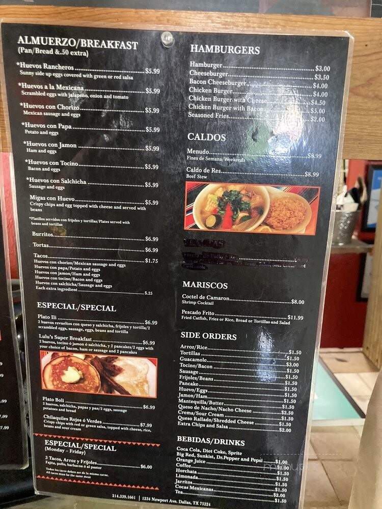 Lulu's Authentic Mexican - Dallas, TX menu_pic