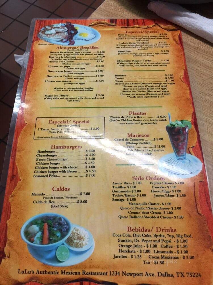 Lulu's Authentic Mexican - Dallas, TX menu_pic