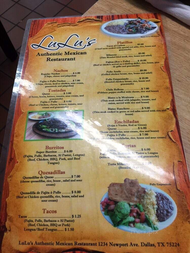 Lulu's Authentic Mexican - Dallas, TX menu_pic