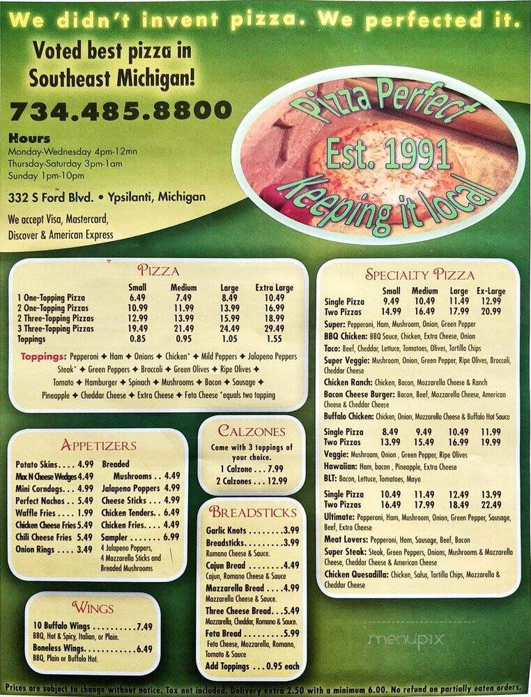 Pizza Perfect - Ypsilanti, MI menu_pic